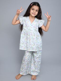 Little Clothings - Green Floral Printed Top with Pyjama (Set of 2)