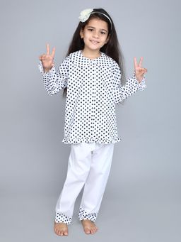 Little Clothings - White Polka Dots Top with Pyjama (Set of 2)