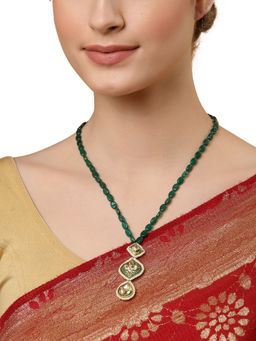 Dugran By Dugristyle - Green & White Meenakari Kundan Haar Necklace