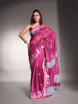 CHARUKRITI - Pink Cotton Silk Saree with Unstitched Blouse