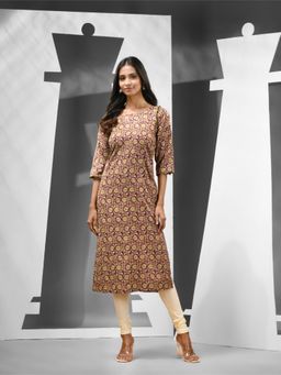 CHARUKRITI - Maroon Floral Printed Cotton Kurta