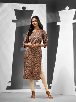 CHARUKRITI - Black Printed Cotton Blend Kurta