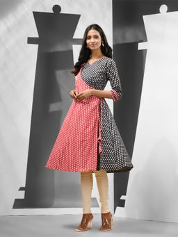 CHARUKRITI - Red & Black Printed Cotton Angrakha-Style Kurta