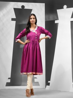 CHARUKRITI - Purple Cotton Dress Solid Kurta