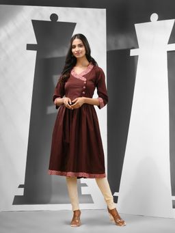 CHARUKRITI - Brown Cotton Dress Solid Kurta