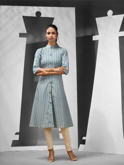 CHARUKRITI - Sky Blue Cotton A-Line Printed Kurta