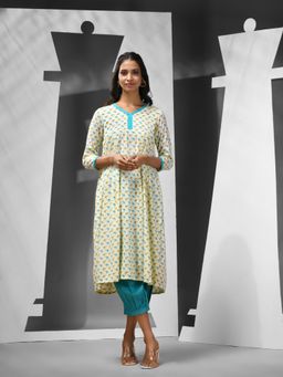 CHARUKRITI - Blue Cotton Printed Anarkali Kurta with Salwar (Set of 2)