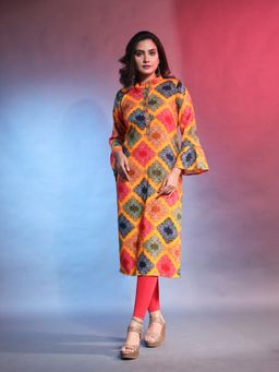 CHARUKRITI - Multi-Color Rayon Bandhani Printed Straight Kurta