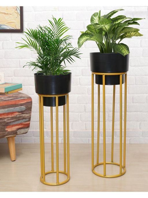 Homesake Metal Planters Metal 2 Pieces Black Round Gold