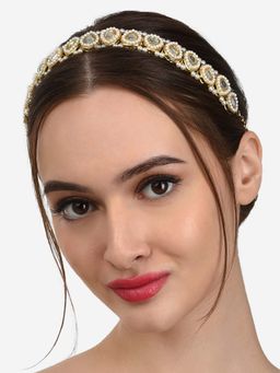 Zaveri Pearls - Gold Tone Kundan & Pearls Studded Tilak Shape Ethnic Head Chain-ZPFK13103