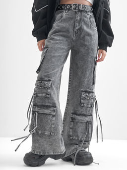 TOKYO TALKIES - Women Grey Mid Rise Cargo Jeans