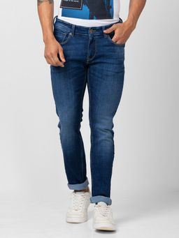 Spykar - Men Dark Blue Cotton Stretch Slim Fit Narrow Length Jeans (Skinny)