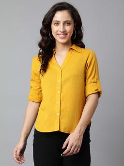 Deebaco - Women Yellow Premium Roll-Up Sleeves Casual Shirt