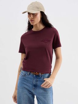 GANT - Women Wine Tonal Sheild Crew Neck Solid T-Shirt