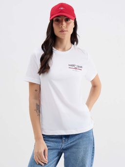 GANT - Women White Solid Crew Neck T-Shirt