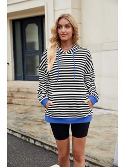 Outzidr - Blue Full Sleeve Stripes Hooded Sweatshirt