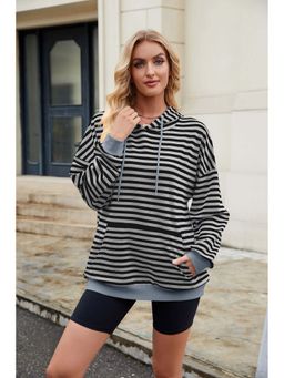 Outzidr - Blue Full Sleeve Stripes Hooded Sweatshirt