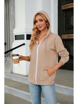 Outzidr - Beige Full Sleeves Front Zip Hooded Jackets