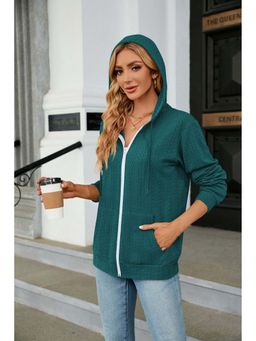 Outzidr - Dark Green Full Sleeves Front Zip Hooded Jackets
