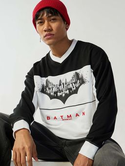 Bewakoof - Official DC Men's White & Black Color Block Oversized Sweatshirt
