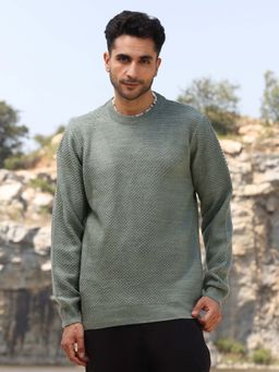 Campus Sutra - Men's Sage Green Textured Knit Pullover Sweater