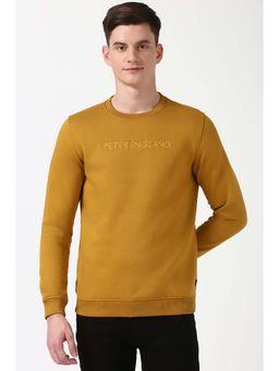 Peter England - Men Mustard Solid Crew Neck Sweatshirt
