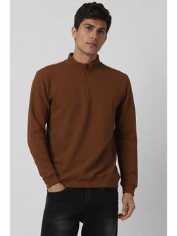 Van Heusen - Men Brown Textured High Neck Sweatshirt