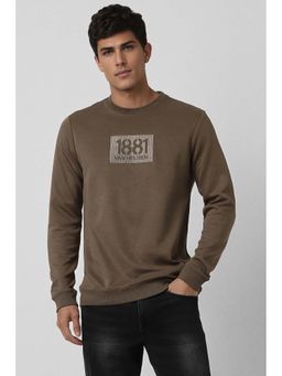 Van Heusen - Men Brown Solid Crew Neck Sweatshirt