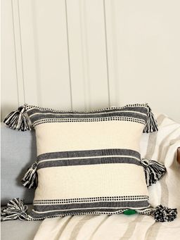 Sashaa World - Black Striped and Tasseled Cushion Cover (18x18 inches)