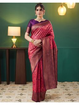 SATRANI - Elegant Pink Weaving Silk Blend Saree
