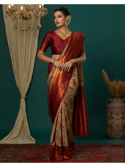 SATRANI - Premium Beige Weaving Silk Blend Saree