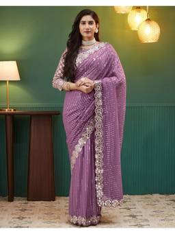 SATRANI - Traditional Mauve Sequence Embroidered Georgette Saree