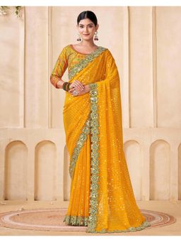 SATRANI - Soft Yellow Sequin Embroidery Georgette Saree