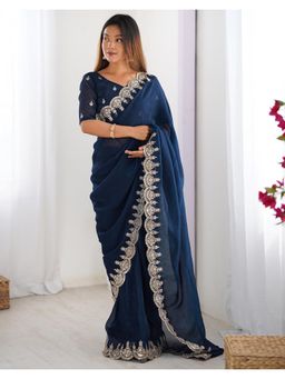 SATRANI - Classic Rama Blue Sequence Embroidery Chiffon Saree