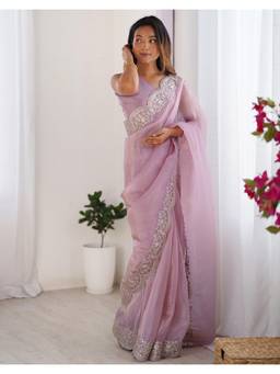 SATRANI - Stylish Dusty Pink Sequence Embroidery Border Saree