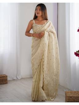 SATRANI - Festive Cream Sequence Embroidery Shimmer Silk Saree
