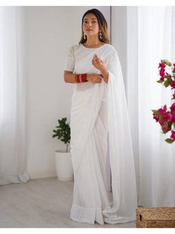 SATRANI - Beautiful White Lace Georgette Saree