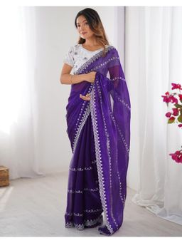 SATRANI - Modern Indigo Blue Sequins Embroidery Tissue Silk Saree
