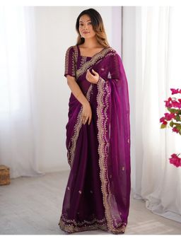 SATRANI - Classic Dark Magenta Sequins Embroidery Shimmer Saree