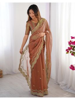 SATRANI - Traditional Dusty Orange Sequins Embroidery Saree