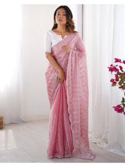 SATRANI - Premium Pink Sequins Embroidery Shimmer Chiffon Saree