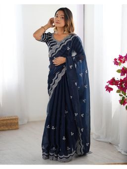 SATRANI - Graceful Rama Blue Sequin Embroidery Work Tissue Saree