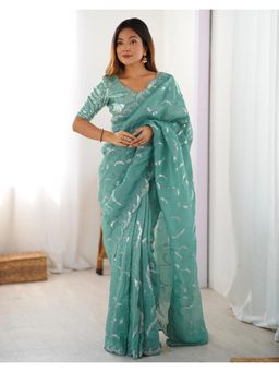 SATRANI - Traditional Dusty Teal Green Sequin Embroidery Saree
