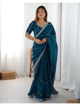 SATRANI - Refined Blue Sequin Embroidery Work Tissue Silk Saree