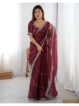 SATRANI - Timeless Maroon Sequin Embroidery Work Tissue Saree
