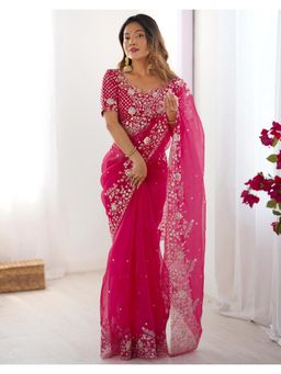 SATRANI - Comfortable Pink Sequin Embroidery Work Organza Saree