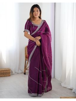 SATRANI - Ethnic Purple Sequin Embroidery Work Tissue Silk Saree