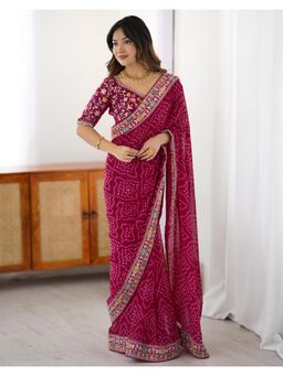 SATRANI - Classic Magenta Bandhani Printed Georgette Saree