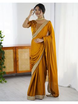 SATRANI - Timeless Mustard Sequin Embroidery Lace Chiffon Saree