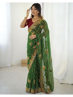 SATRANI - Premium Green Bandhani Printed Georgette Saree